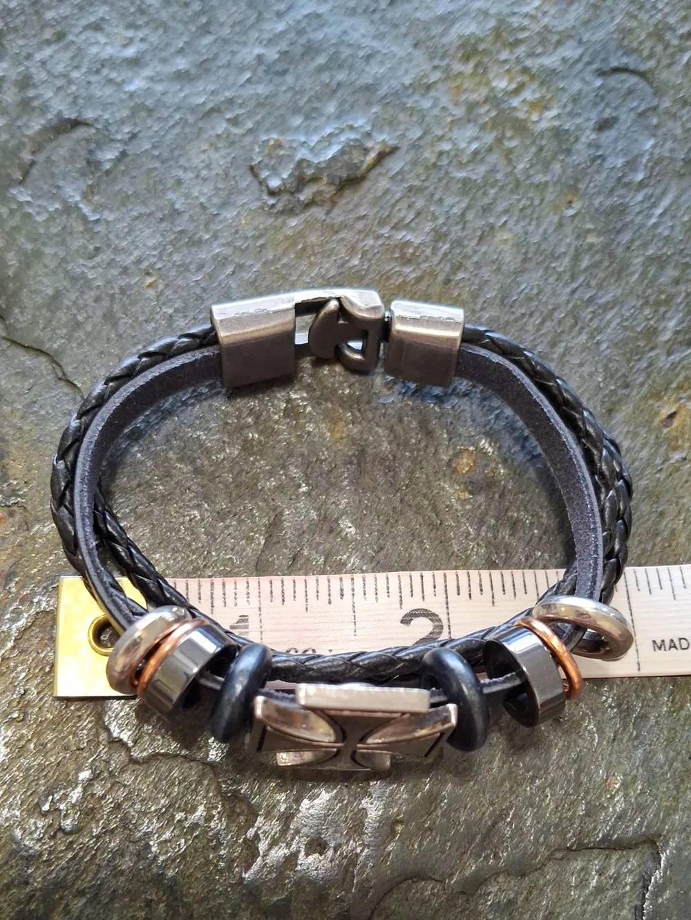 Black Leather Independent Cross with Metal Beads